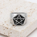 Vintage Stainless Steel Custom Enamel Five-pointed Star Finger Ring for Men