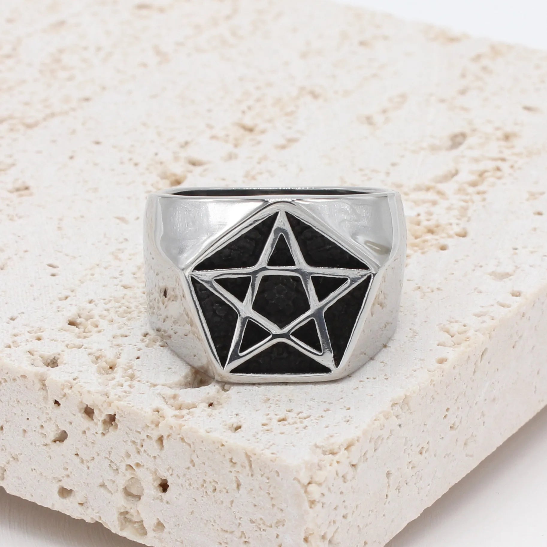 Vintage Stainless Steel Custom Enamel Five-pointed Star Finger Ring for Men
