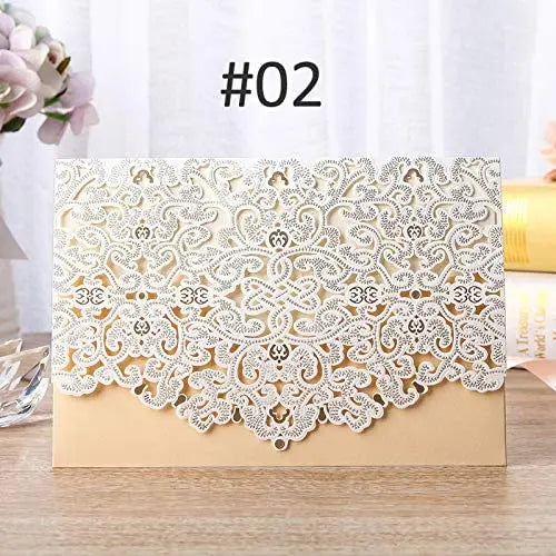 Wholesale Luxury Gold Glitter Laser Cut Wedding Invitation Pocket With 2 Layers Bridal Shower Tri Fold Invitation Cards