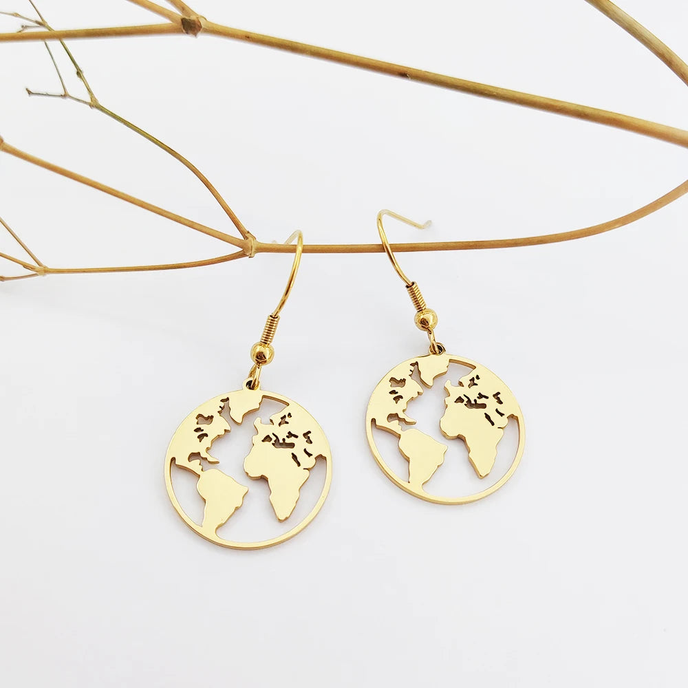 World Map Earrings Orecchini in Acciaio Inossidabile Hoop Earrings 18k Gold Plated African Map Earrings Fashion Jewelry