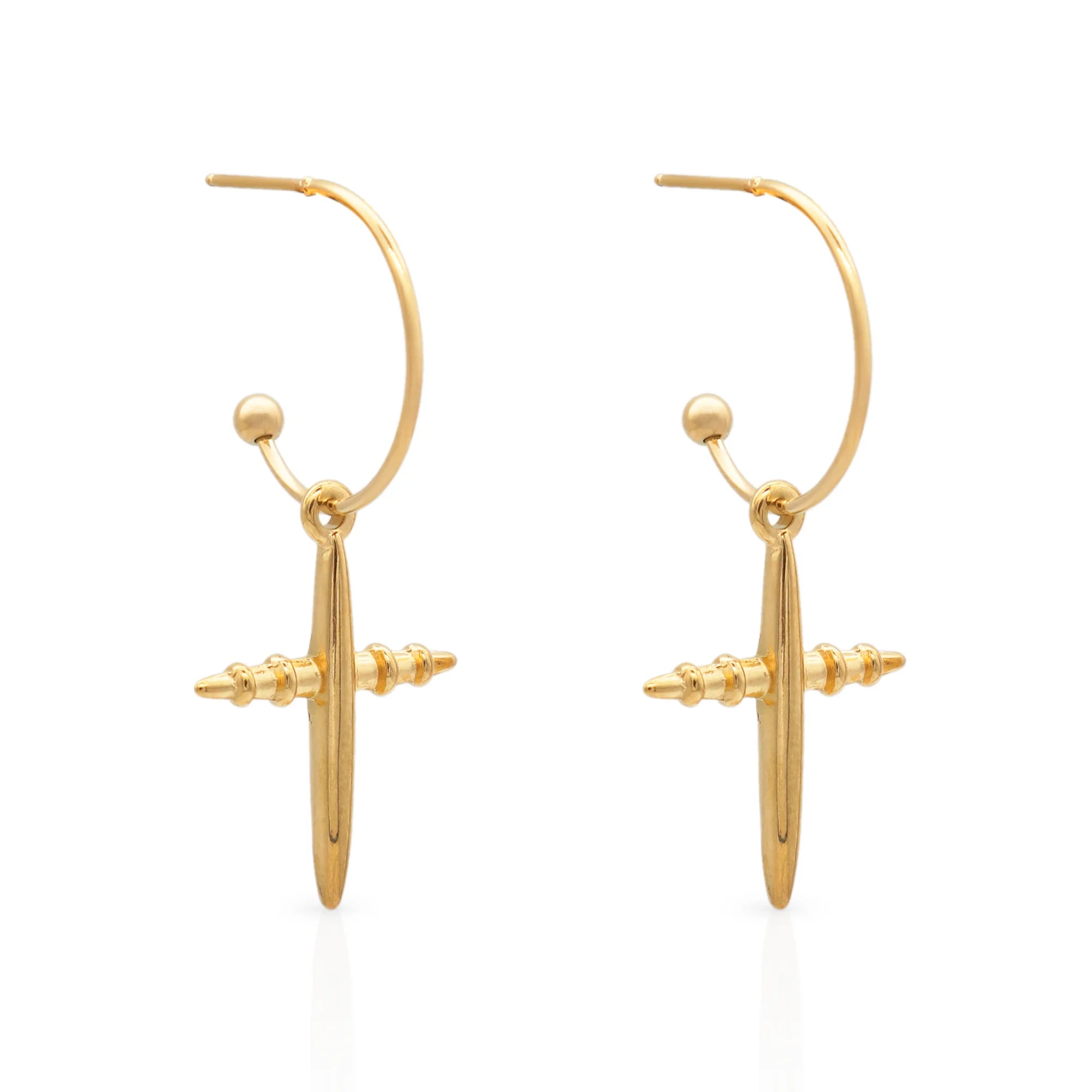 Chris April in Stock 316L Stainless Steel 18k PVD Gold Plated Simple C Shape Hoop Cross Drop Stud Earrings
