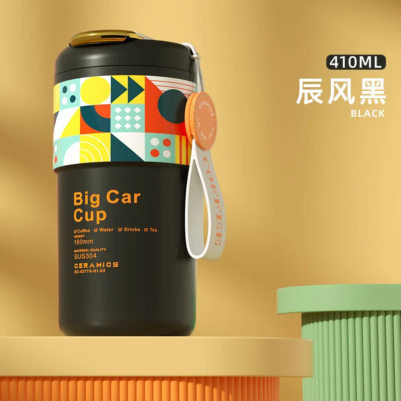 Coffee Cup 304 Stainless Steel Intelligent Display Temperature Business Gift Cup  Ceramic Inner Outdoor Fitness Cup with Rope