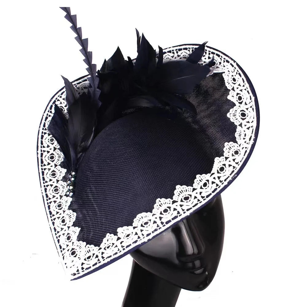 Women Wide Brim Church Kentucky Derby Ascot Flower Wedding Bridal Headdress Hats Women Feather Sinamay Fascinator Hat