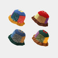 Handmade Crochet Woven Hat Hollow Knitted Breathable Sun Caps Color Block Bucket Hat for Fishing Casual Travel Cycling Daily Use