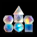 Wholesale Fantastic Glass Gemstone Dice Set Custom Engraved Polyhedral DND Dice K9 Frosted Rainbow Prism