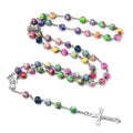 Polymer Clay Necklace Bead Rosary Long Necklace Cross Virgin Christian Catholic Jewelry Rosary Bead Necklace for Women Men