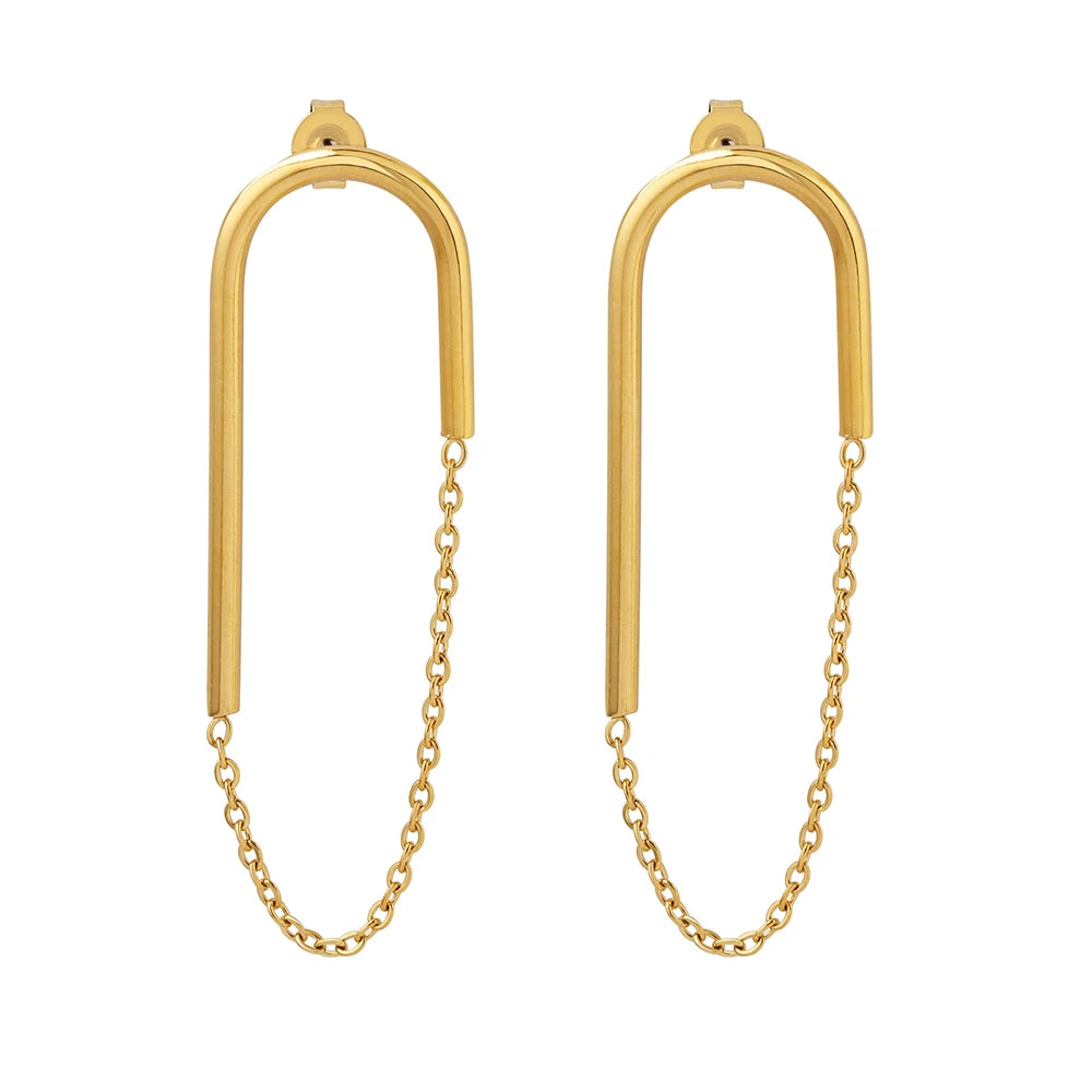 Half Elliptical Line Chain Earrings Simple Fashion for Women Jewelry Stainless Steel Gold-plated Earrings
