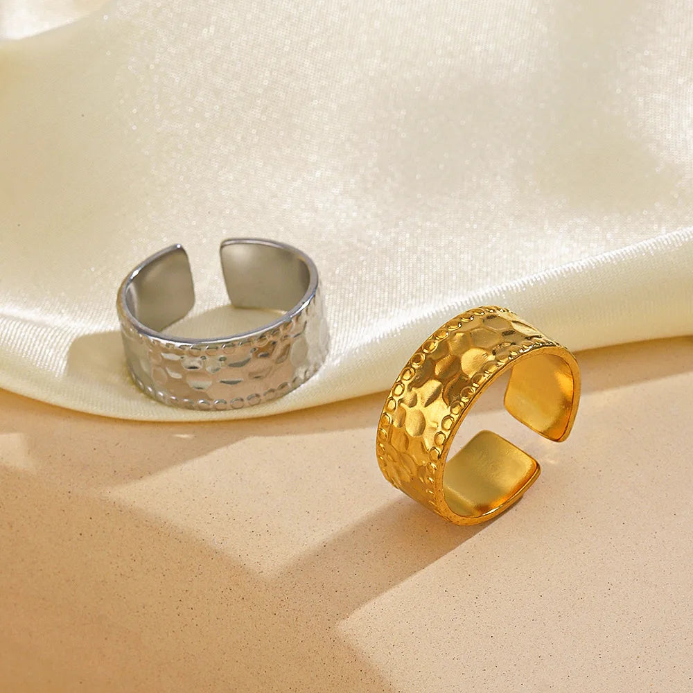 Fashion Jewelry Rings 18K Gold Plated Open Stainless Steel Wide Ring for Women YRS428