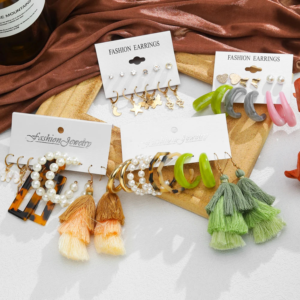 New Fringe Boho Earrings Colorful Resin Earring Set for Women