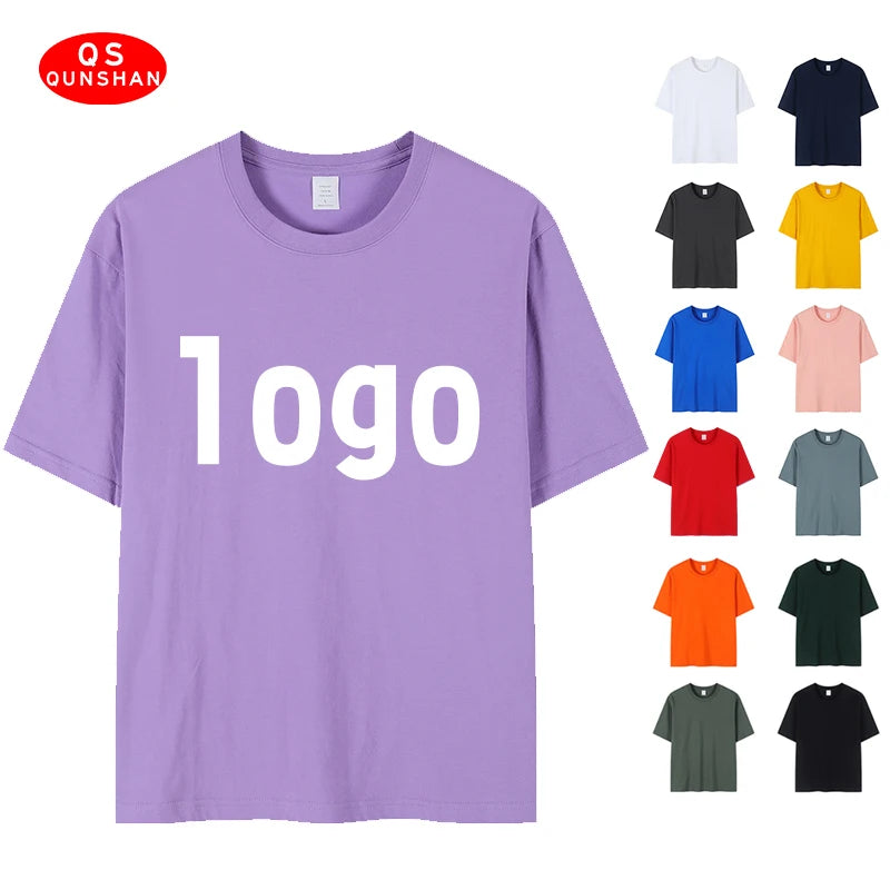 High Quality 210gsm Cotton Blank Plain Tshirt Custom LOGO Printing Plus Size Men's T-Shirts Oversized Heavyweight T Shirt