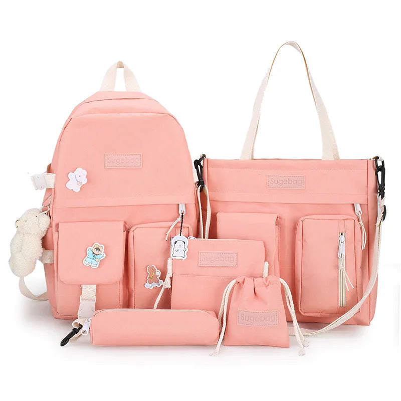 Ins New Korean Fashion Schoolbag Ulzzang Backpack Student Four-piece Set Backpack Custom for Kids