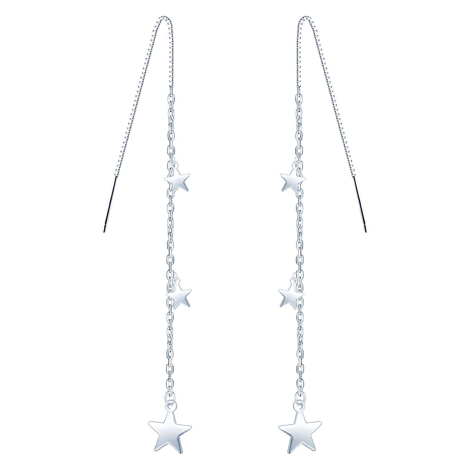 S925 Sterling Silver Five-Pointed Star Long Chain Ear Wire Fine Jewelry Piercing Jewelry