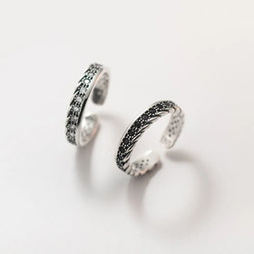 Trendy Classical Style Black Zircon Round Shape Jewelry Simple Finger Ring Vintage Thai Silver Hemp Lace Zircon Ring Hot Sales