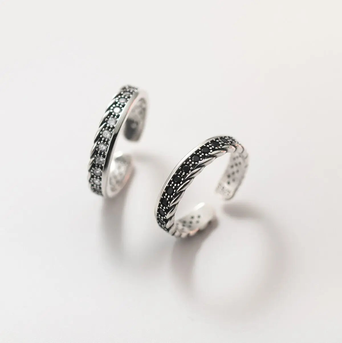Trendy Classical Style Black Zircon Round Shape Jewelry Simple Finger Ring Vintage Thai Silver Hemp Lace Zircon Ring Hot Sales