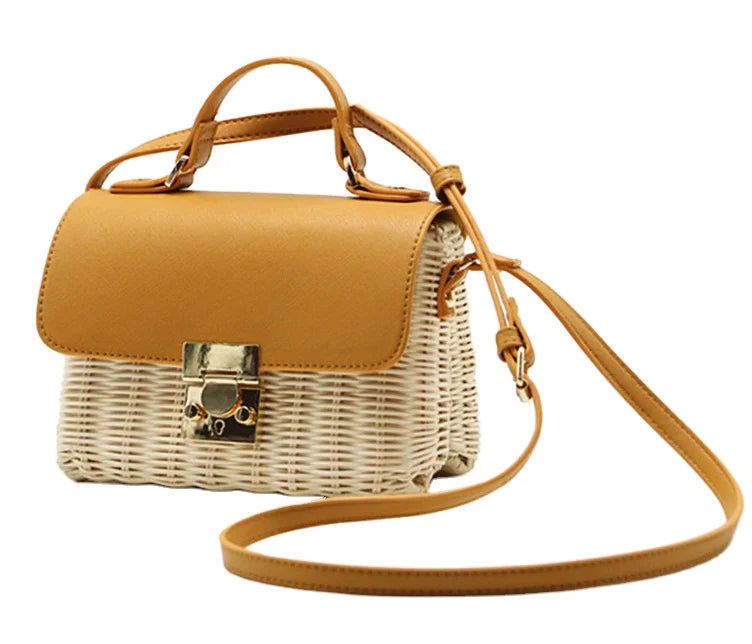 2024 Vintage Bohemian Handmade Woven Rattan Sea Grass Straw Clutch Bag Portable Dress Women's Summer Beach Pouch Shoulder Strap