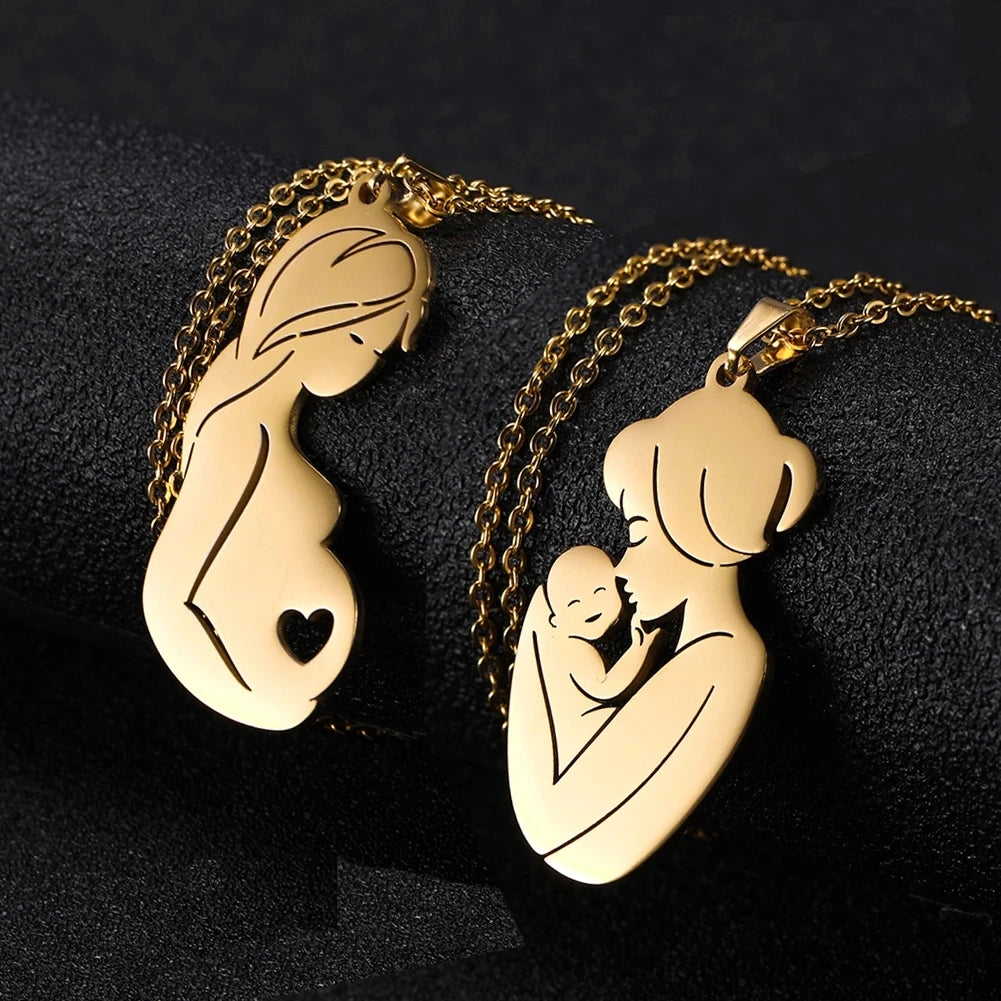 Mom Baby Child Kid Mother Day Necklace 18K Gold Plated 316 Stainless Steel Jewelry Chain Necklaces Gift for Family Love Jewelry