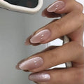 24 Pcs 3727 Sweet Pink Cat Eye Short Almond Shape Nails Press on Nails Artificial Fingernails