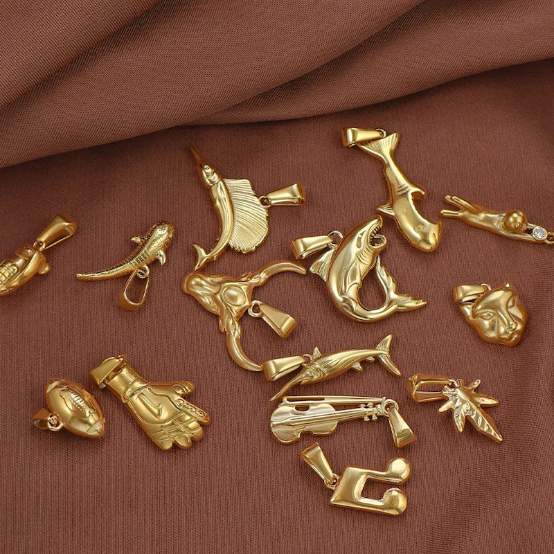 Bulk Personalized Mens' Stainless Steel Gold Hip Hop Sea Beach Fish Shark Pendant Charms Jewelry Chains Optional Too