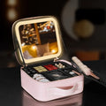 Portable Women Travel Waterproof Adjustable Light Cosmetic Organize Make up Train Case Makeup Bag With Led Mirror