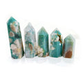 Green Flower Agate Tower Natural Green Sakura Agate Point 4-9 cm Rare Cherry Blossom Agate