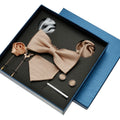 Luxury Champagne Men Ties and Hanky Set Silk Bowtie Brooches Necktie Tie Set for Men Plain Accessories
