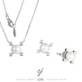 Carline Topsale OEM 925 Sterling Silver Zircon Jewelry Set Pearl Necklace and Earring Set Shell Pearl Necklace Earring for Women