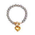 J&D Luxury Stainless Steel 18K Gold Plated Bracelets Women Silver Beaded Gold Heart Pendant Bracelets