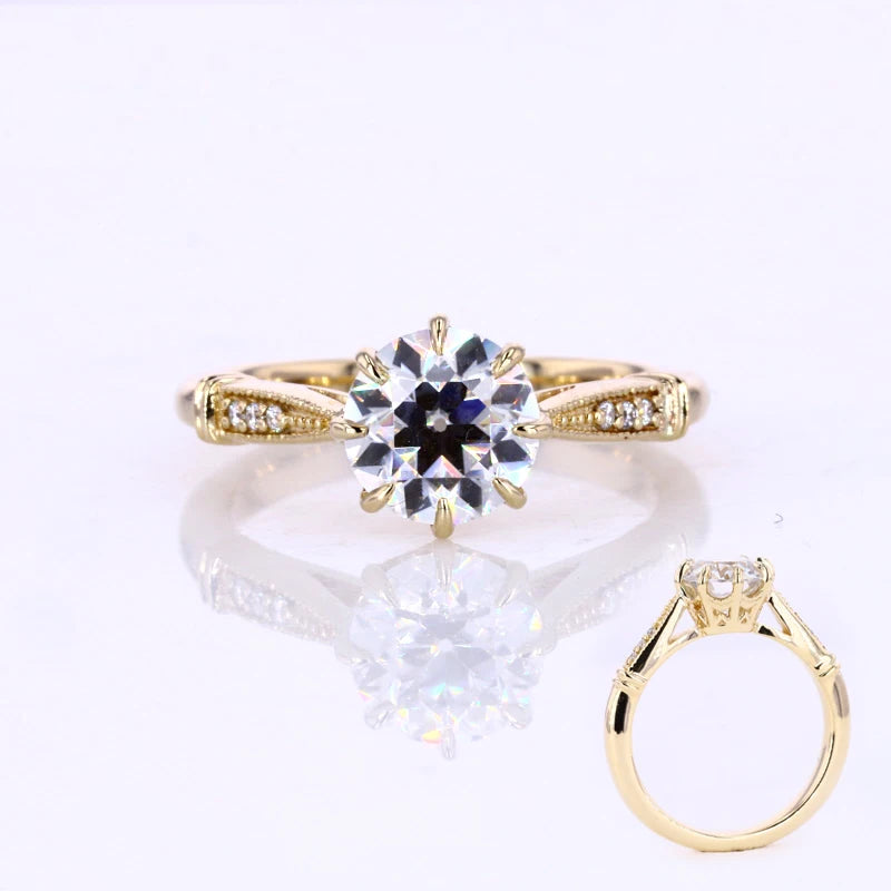 Starsgem 14k Yellow Gold Solid Gold Oec Old European Cut Moissanite Engagement Ring