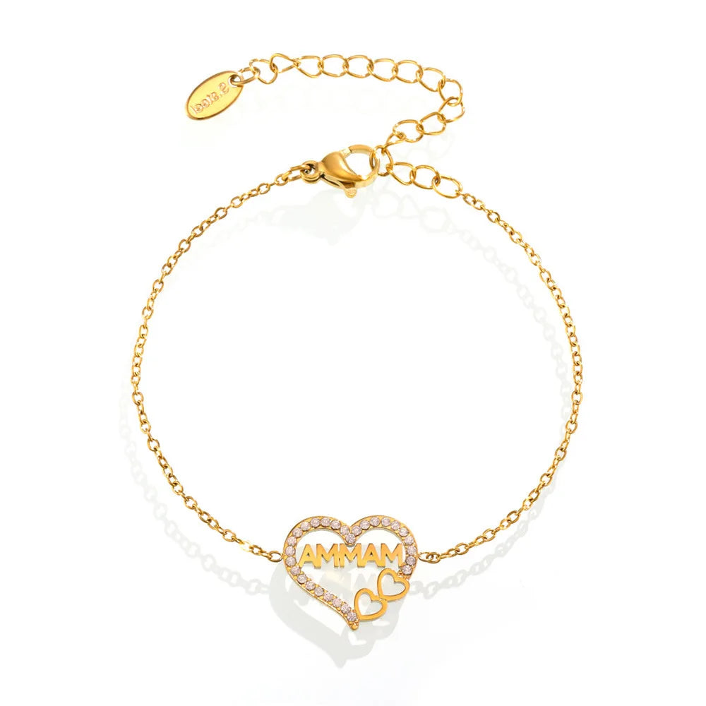 New MAMA Bracelet Delicate Heart Shaped Zircon Bracelet Stainless Steel Charm Jewelry Mother's Day Gift for Women