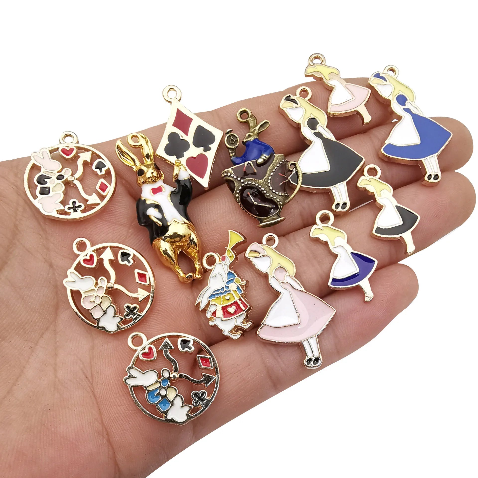 19pcs DIY Alice Series Poker Rabbit Charm Pendant for Bracelet Earring Jewelry Making