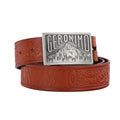 Luxury Western Cowhide Leather Men's Classic Vintage Belt with Custom Embossed Design Waterproof Adjustable Length