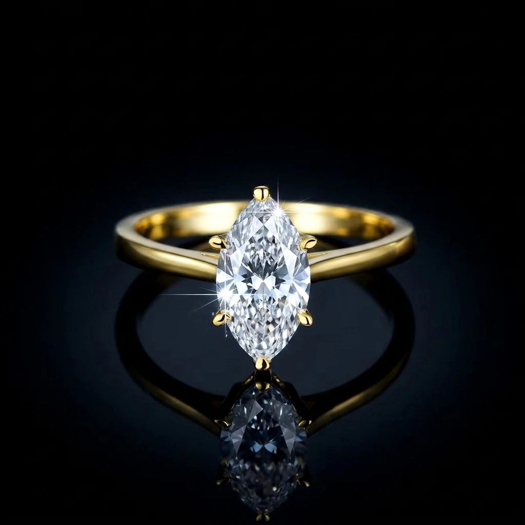 New Design S925 Silver 18k Gold Plated 1CT 2CT VVS D Color Marquise Cut Moissanite Women Ring Engagement Wedding Band