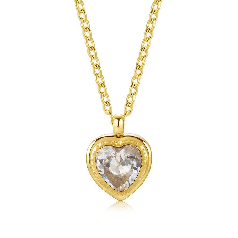 Luxury Niche Chain Jewelry 18K Gold Stainless Steel Heart Pendent Necklace