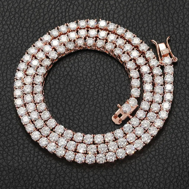 Fashion Men Women Jewellery 5mm S925 Sterling Silver Rose Gold Plated VVS Moissanite Hip Hop Nickel-Free Classic Tennis Necklace