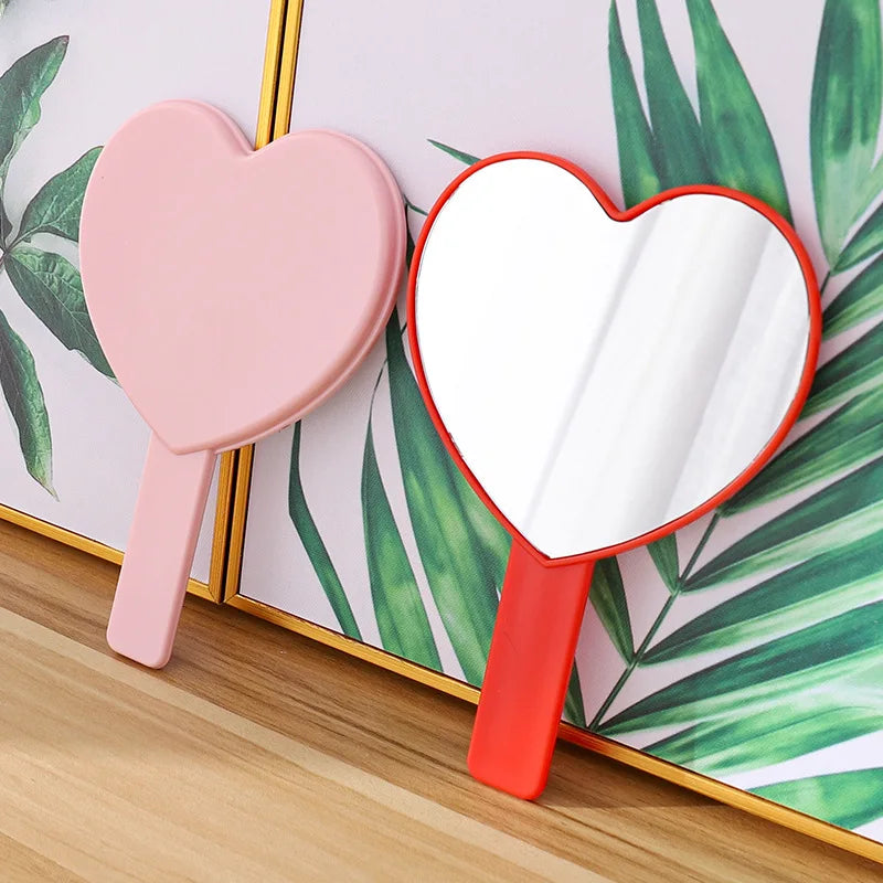 Wholesale Custom Logo Small Heart-Shaped Hand-Hold  Makeup Mirror Magnification ABS Finish Digital Features