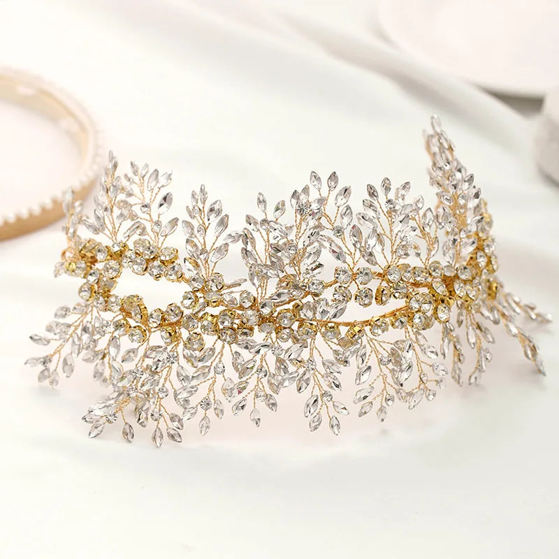 SLBRIDAL Luxury Handmade Flexible Crystal Rhinestones Bridal Tiara Headband Wedding Hair Accessories Bridesmaids Women Jewelry