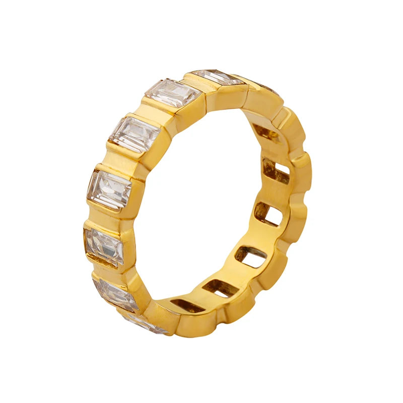 Customized 18K Rose Gold Plated Stainless Steel Rings Full Diamond Zirconia Made in China