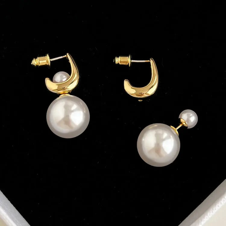 Fashion 18K Gold Plated Brass Statement Stud Earrings Jewelry Women Creative Multiple Ways Wear Detachable Pearl Earrings