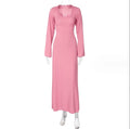 Women's Autumn New Fashion Loose U-Neck Slim Lace up Long Sleeved Dress