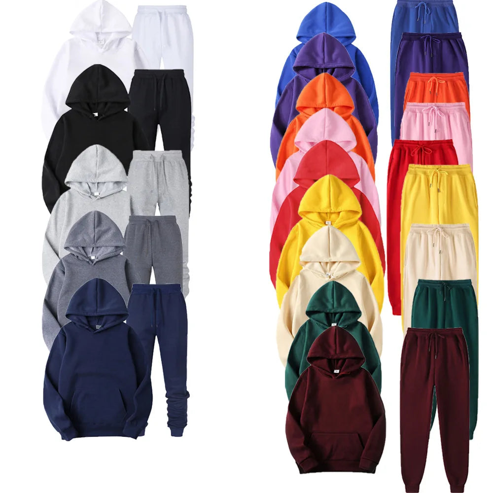 Women's 2 Pieces Tracksuit Set Men's Fleece Hooded Jogging Suit Unisex Sweatsuit Set