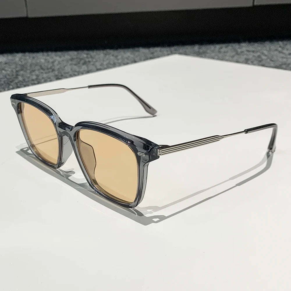Wholesale New Fashion Square Sunglasses with TAC Lenses and Metal Temples Custom Logo Gray and Yellow Frames for Unisex