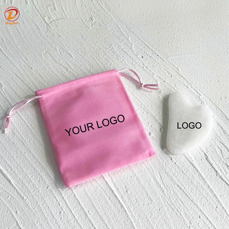 Private Logo Facial Natural Heart Shape Jade Gus Sha Stone Beauty Roller Body Neck Massage Board Scraper Tools Guasha Set