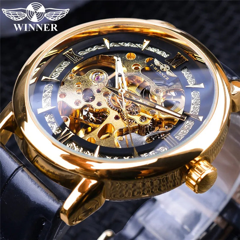 Winner 2021Top Gift Royal Luxury Gear Movement Design Open Work Clock Mens Automatic Fashion Wrist Watch Male Skeleton Watches