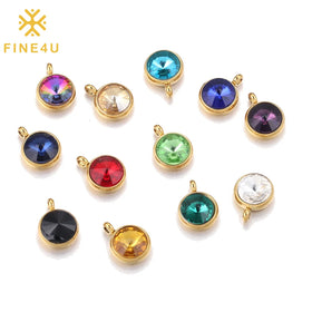 Women Fashion Diy Necklace Bracelet Stainless Steel Birth Stone Crystal Charm for Jewelry Making
