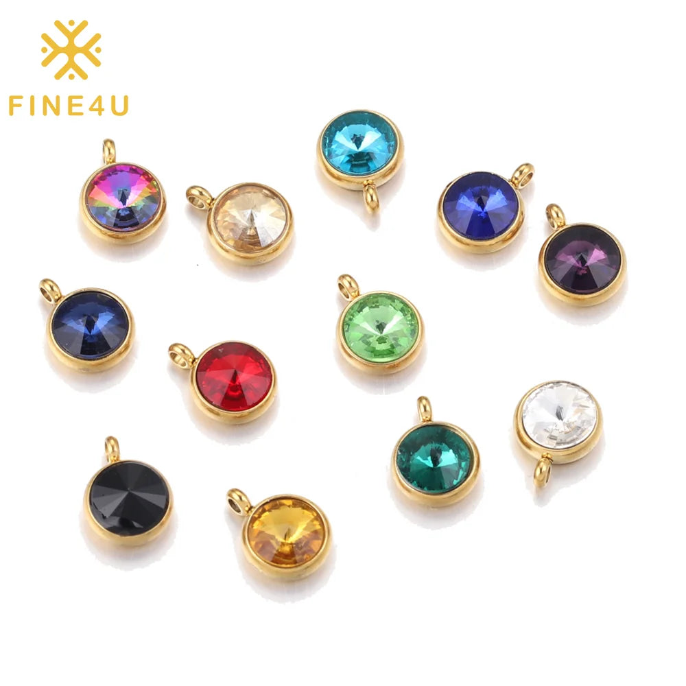 Women Fashion Diy Necklace Bracelet Stainless Steel Birth Stone Crystal Charm for Jewelry Making