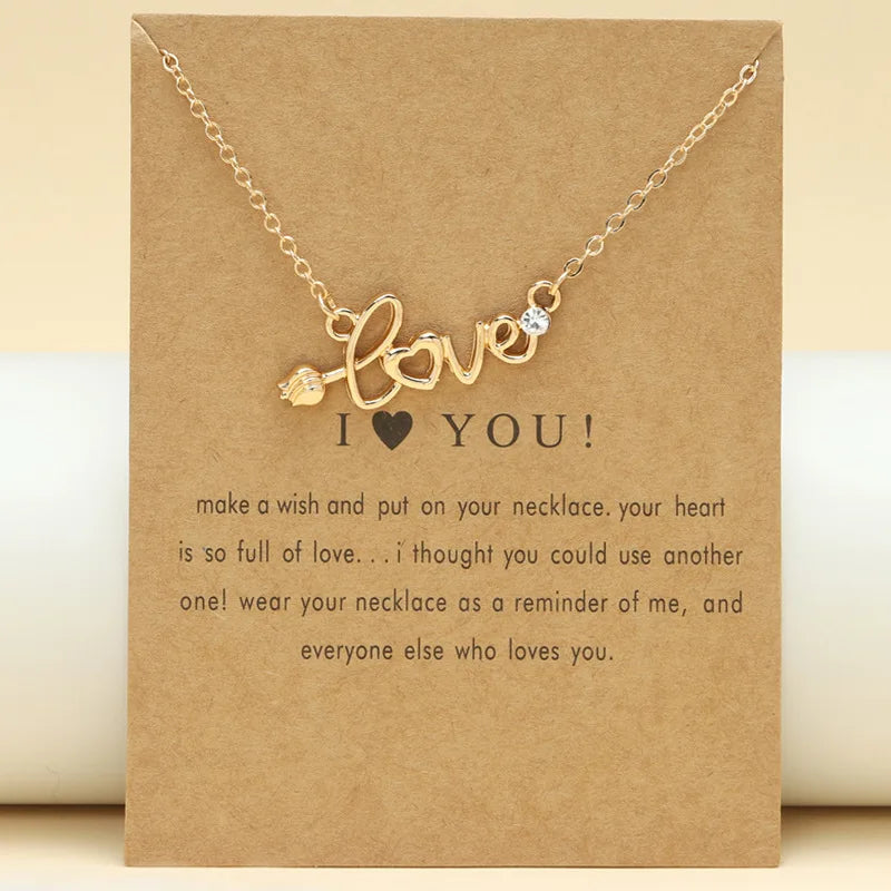 Trendy Make a Wish Card Gold Silver Plated Women Letter Love Pendant Necklace Jewelry