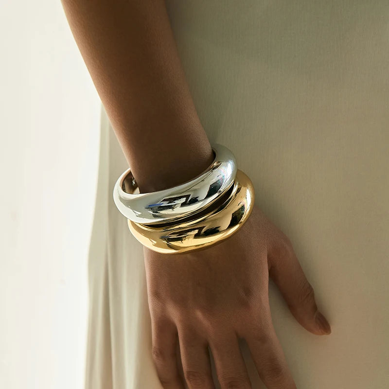 ORNAPEADIA BOHEMIA New Bohemian Style Geometric Open Cuff Bracelet Women Hot Selling Modern Minimalist Glossy Design Fashion