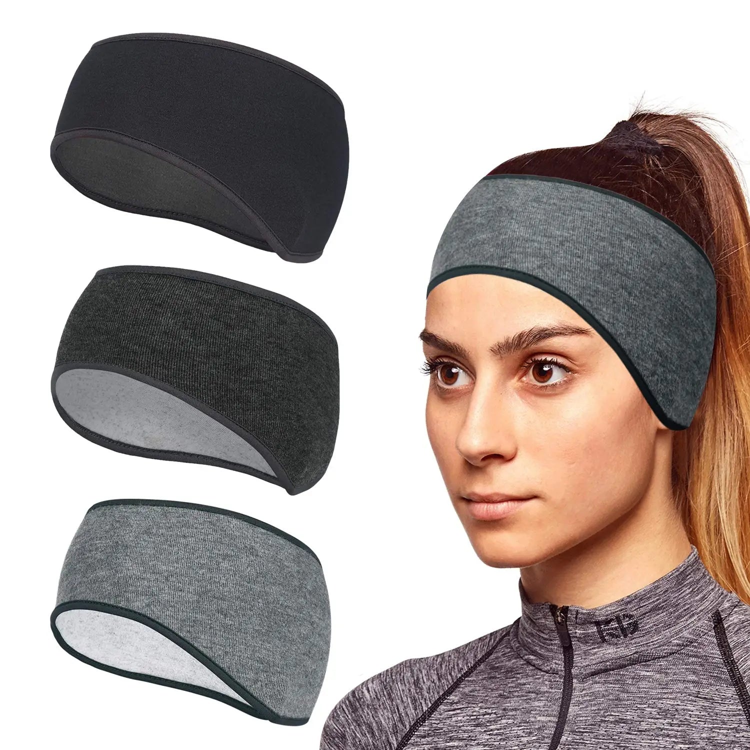 Winter Sports Headbands 3 Pack Thermal Stretchy Ear Warmers Moisture Wicking Running Head Bands Men and Women Athletic Ear Mu