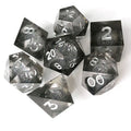 Customizable 7pcs Black Metal Resin Dice Set Sharp Edge Liquid Core Polyhedral Polyhedron for Gaming and DND