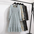 Bohemian Pleated Women Chiffon Long Dresses Casual Beach Floral Print Long Sleeve Lady Woman Midi Dress